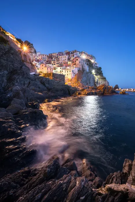Framed Print : Beautiful view of Manarola at night in Cinque Terre, Italy
