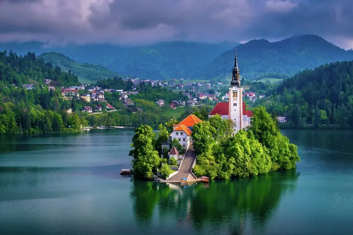 Framed Print : Beautiful view of Pilgrimage Church of the Assumption of Maria, famous Bled Island (Blejski otok), and scenic Bled Lake, with Julian Alps in the background, Slovenia, Europe Framed Print : Beautiful view of Pilgrimage Church of the Assumption of Maria, famous Bled Island (Blejski otok), and scenic Bled Lake, with Julian Alps in the background, Slovenia, Europe