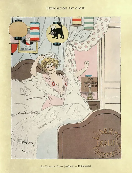 Framed Print : Beautiful woman waking up in the morning, stretching in bed, Vintage French cartoon Framed Print : Beautiful woman waking up in the morning, stretching in bed, Vintage French cartoon