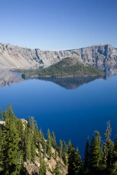 Framed Print : beauty in nature, clear sky, color image, cone, crater lake, crater lake national park