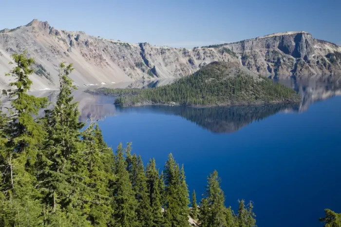 Framed Print : beauty in nature, clear sky, color image, cone, crater lake, crater lake national park Framed Print : beauty in nature, clear sky, color image, cone, crater lake, crater lake national park