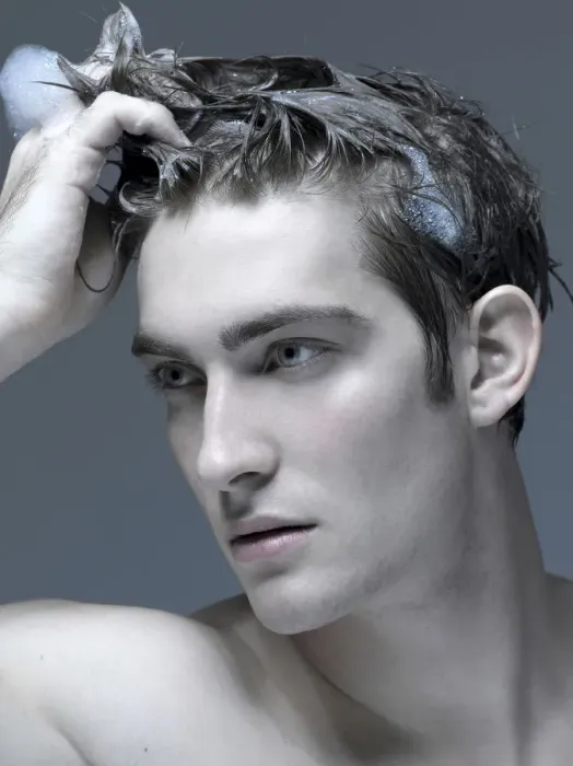 Framed Print : Beauty portrait of a young man washing his hair