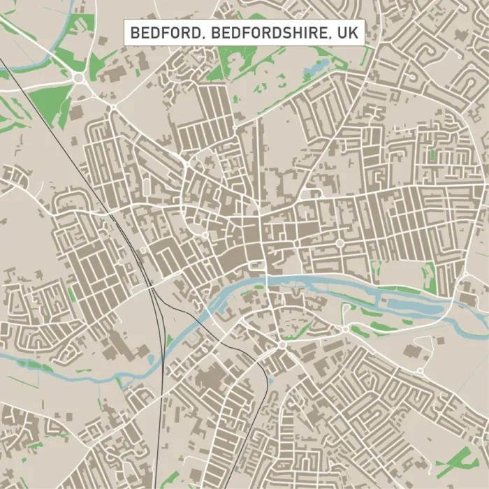 Framed Print : Bedford Bedfordshire UK City Street Map Framed Print : Bedford Bedfordshire UK City Street Map
