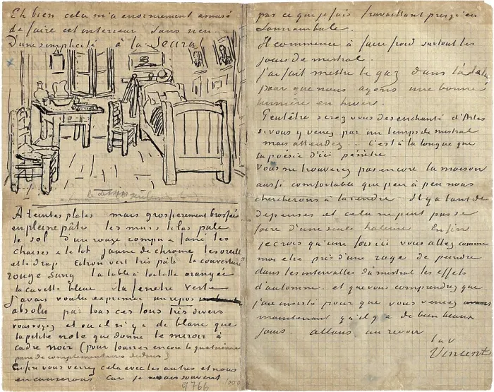 Framed Print : The bedroom, Letter to Paul Gauguin from Arles, Wednesday, 17 October 1888. Artist: Gogh, Vincent, van (1853-1890) Framed Print : The bedroom, Letter to Paul Gauguin from Arles, Wednesday, 17 October 1888. Artist: Gogh, Vincent, van (1853-1890)