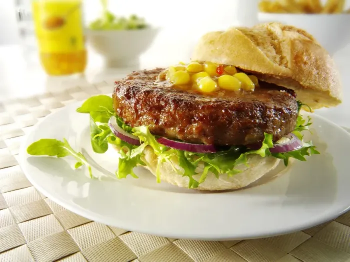 Framed Print : Beef burgers, hamburgers, in rolls with lettuce and garnish Framed Print : Beef burgers, hamburgers, in rolls with lettuce and garnish