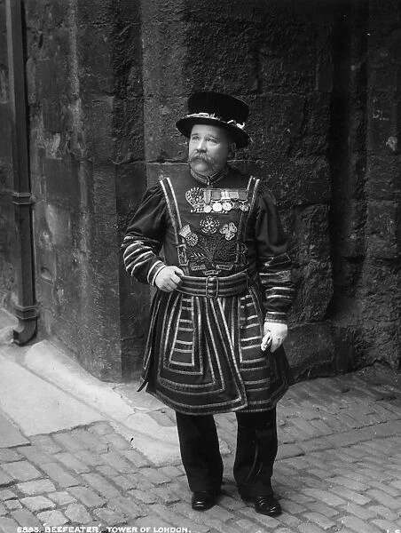 Beefeater. Circa 1900: Famous for their traditional Tudor uniform