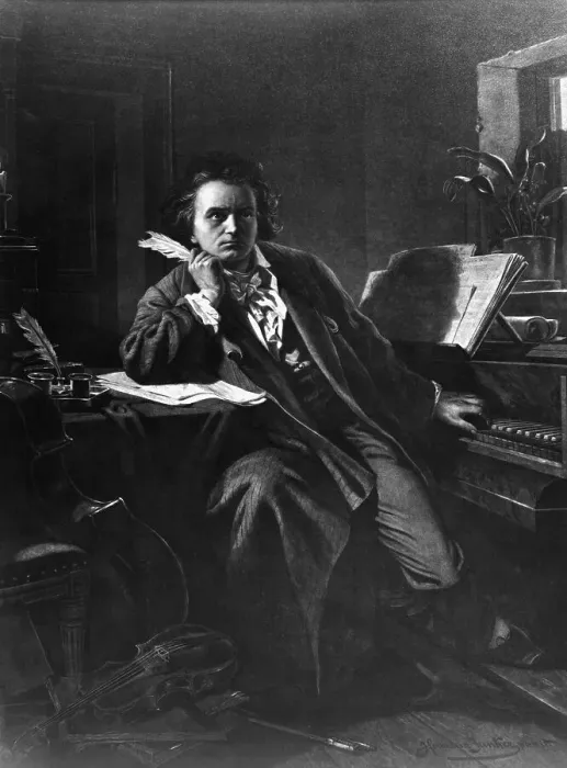 Framed Print : Beethoven Concentrating on His Work Framed Print : Beethoven Concentrating on His Work