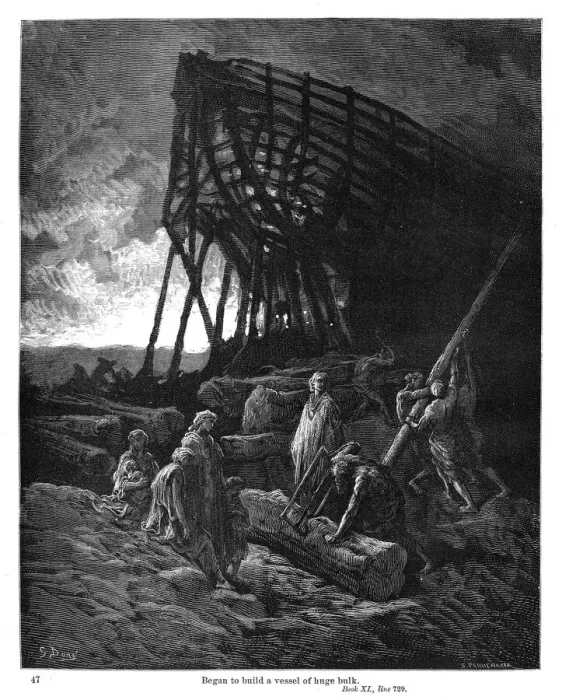 Framed Print : They began to build a vessel engraving 1870 Framed Print : They began to build a vessel engraving 1870