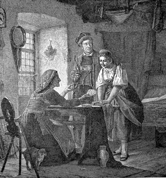Framed Print : Bei der Dorfsybille, Prophetin, 1881, Germany, Historic, digital reproduction of an original 19th-century original Framed Print : Bei der Dorfsybille, Prophetin, 1881, Germany, Historic, digital reproduction of an original 19th-century original