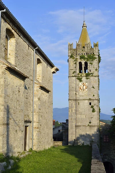 Bell tower of the Church of the Assumption in the smallest town in the world, Hum, Istria, Croatia