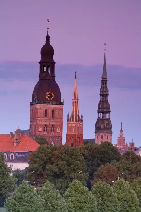 Framed Print : Bell towers and spires in Rigas Old Town