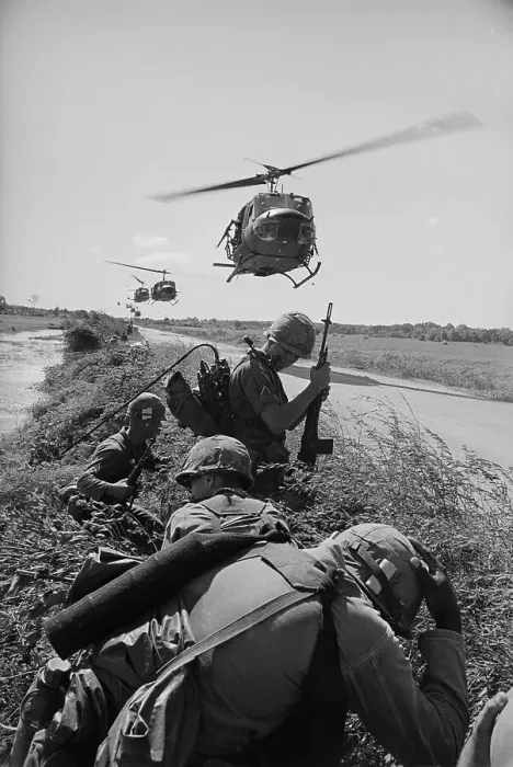 Framed Print : Bell UH-1 Hueys Flying Toward Infantry Framed Print : Bell UH-1 Hueys Flying Toward Infantry