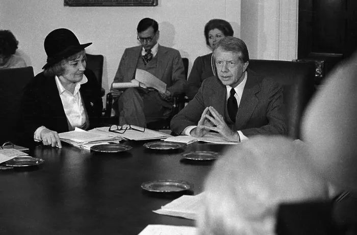 Framed Print : Bella Abzug Sitting at Table with President Jimmy Carter Framed Print : Bella Abzug Sitting at Table with President Jimmy Carter