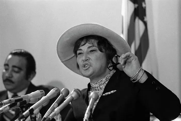 Framed Print : Bella Abzug Speaking at Microphones