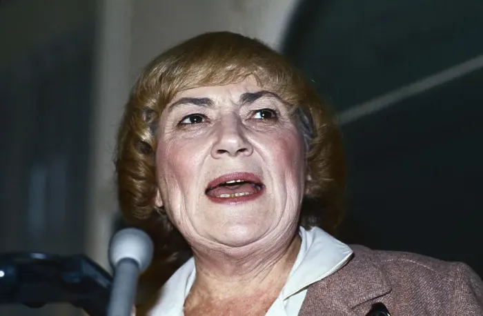 Framed Print : Bella Abzug Speaking in Microphones