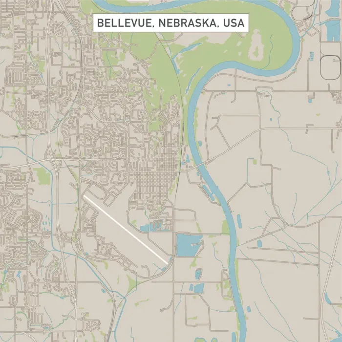Framed Print : Bellevue Nebraska US City Street Map Framed Print : Bellevue Nebraska US City Street Map