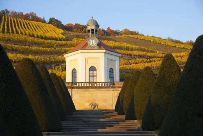 Framed Print : Belvedere of Schloss Wackerbarth on Johannisberg Mountain in autumn, Radebeul, Saxony, Germany Framed Print : Belvedere of Schloss Wackerbarth on Johannisberg Mountain in autumn, Radebeul, Saxony, Germany