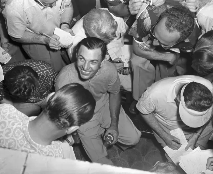 Framed Print : Ben Hogan Surrounded by Journalists Framed Print : Ben Hogan Surrounded by Journalists