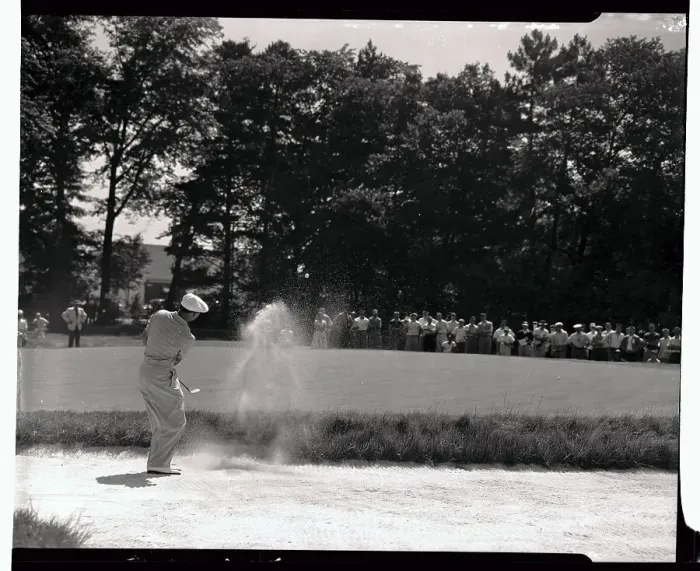 Framed Print : Ben Hogan Swinging in Sand Trap