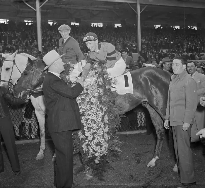Framed Print : Ben Jones Congratulating Eddie Arcaro and Whirlaway Framed Print : Ben Jones Congratulating Eddie Arcaro and Whirlaway