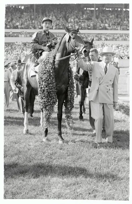 Framed Print : Ben Jones Leading Hill Gail with Eddie Arcaro Astride Framed Print : Ben Jones Leading Hill Gail with Eddie Arcaro Astride