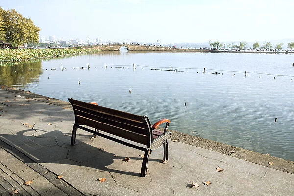 An Empty Bench on Beishan road By the West Lake, Hangzhou, China