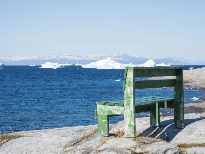 Framed Print : Bench next to Disko Bay, Oqaatsut (Rodebay), Greenland, Denmark Framed Print : Bench next to Disko Bay, Oqaatsut (Rodebay), Greenland, Denmark