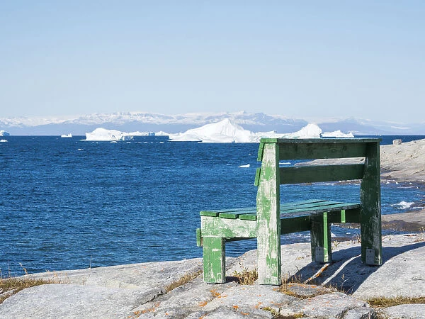 Bench next to Disko Bay, Oqaatsut (Rodebay), Greenland, Denmark