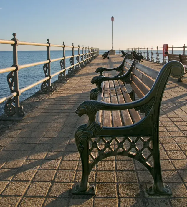Framed Print : The Benches Swanage Pier Framed Print : The Benches Swanage Pier