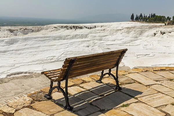 Benches with a view of Pamukkale, Turkey