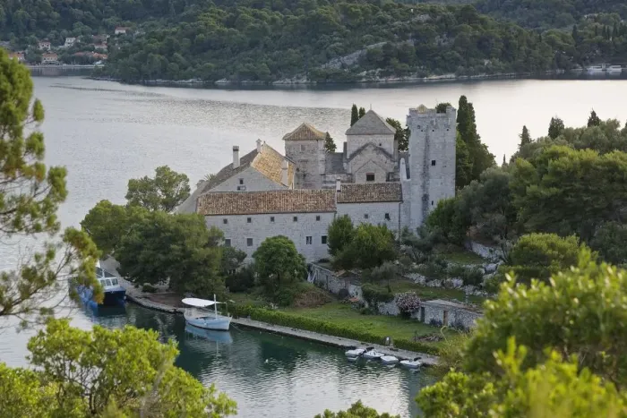 Framed Print : Benedictine monastery on the island of St. Maria in Veliko Jezero, Great Lake, National Park Mljet, Mljet Island, Dubrovnik-Neretva, Dalmatia, Croatia Framed Print : Benedictine monastery on the island of St. Maria in Veliko Jezero, Great Lake, National Park Mljet, Mljet Island, Dubrovnik-Neretva, Dalmatia, Croatia