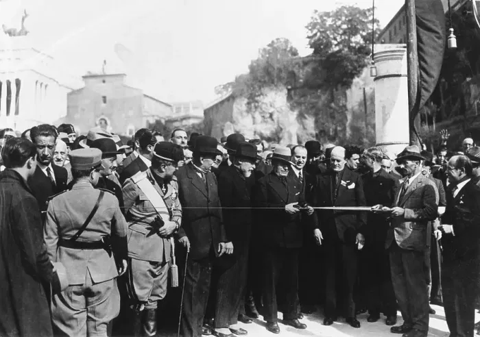 Framed Print : Benito Mussolini Cutting Tape Framed Print : Benito Mussolini Cutting Tape