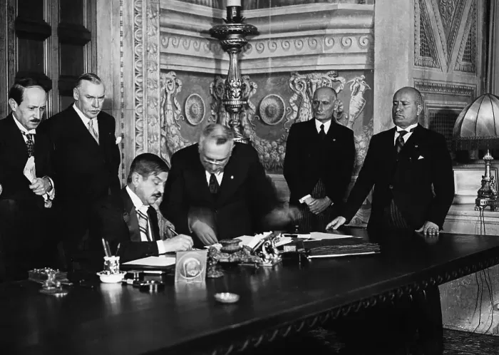 Framed Print : Benito Mussolini and Pierre Laval Signing Pact Framed Print : Benito Mussolini and Pierre Laval Signing Pact