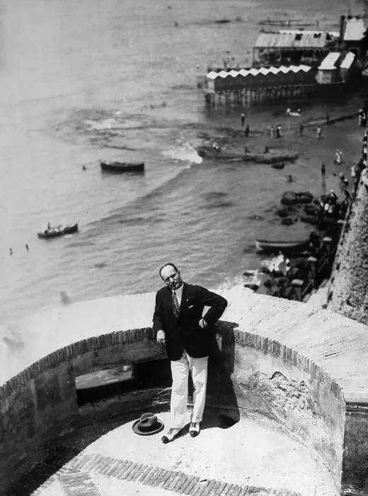 Framed Print : Benito Mussolini Posing on a Castle Tower Framed Print : Benito Mussolini Posing on a Castle Tower