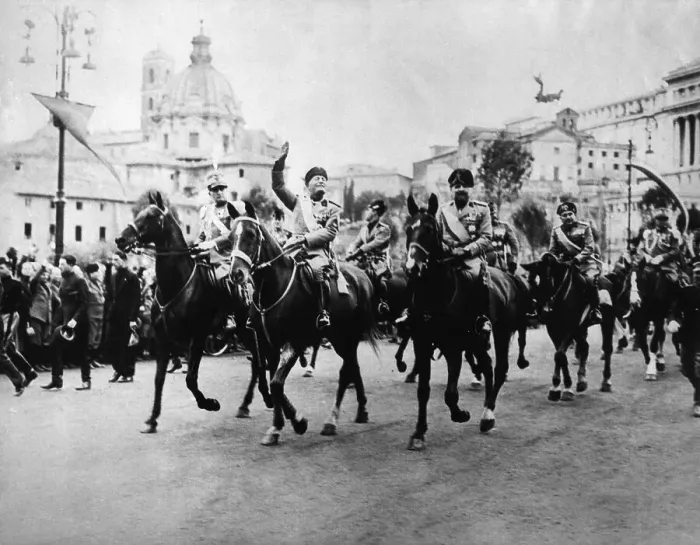 Framed Print : Benito Mussolini Raising His Arm on Horse Framed Print : Benito Mussolini Raising His Arm on Horse