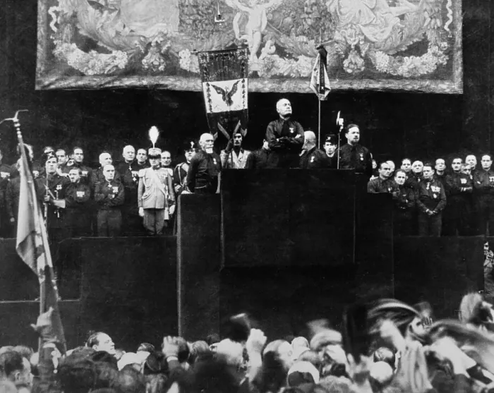 Framed Print : Benito Mussolini Standing Before Large Crowd Framed Print : Benito Mussolini Standing Before Large Crowd