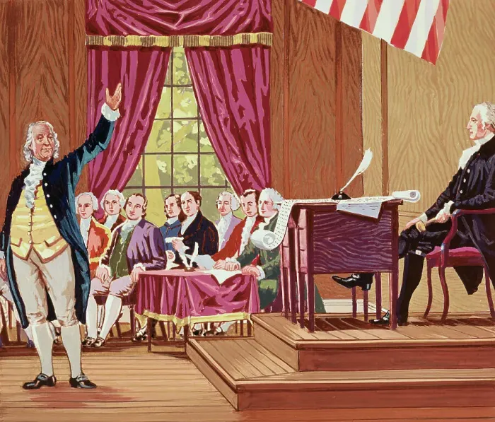 Framed Print : Benjamin Franklin Gesturing and Speaking in Constitutional Convention Framed Print : Benjamin Franklin Gesturing and Speaking in Constitutional Convention