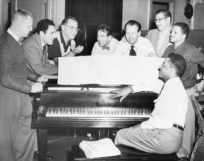Framed Print : Benny Goodman at Piano with Band Members Framed Print : Benny Goodman at Piano with Band Members
