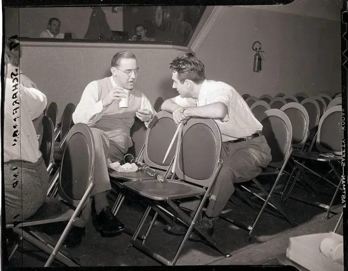 Framed Print : Benny Goodman Takes Break with Gene Krupa Framed Print : Benny Goodman Takes Break with Gene Krupa