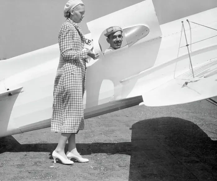 Framed Print : Benny Howard in Plane at Air Races