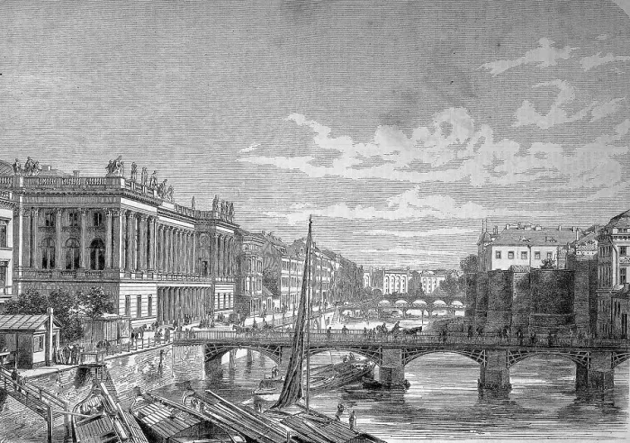 Framed Print : Berlin, Germany, the new stock exchange, the Friedrichsbruecke and the Kurfuerstenbruecke over the Spree, Historic, digitally restored reproduction of an original 19th century master, exact original date not known Framed Print : Berlin, Germany, the new stock exchange, the Friedrichsbruecke and the Kurfuerstenbruecke over the Spree, Historic, digitally restored reproduction of an original 19th century master, exact original date not known