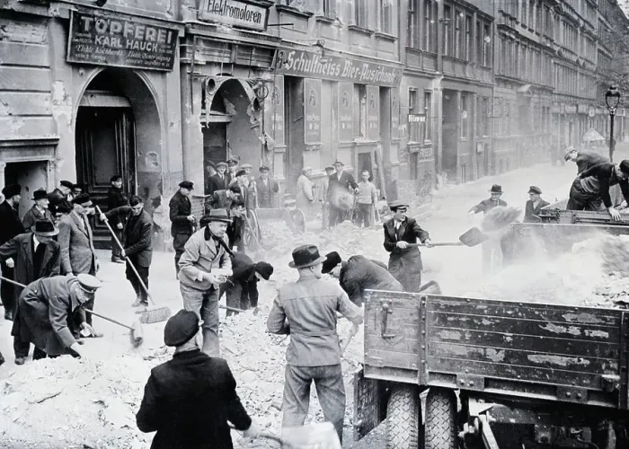 Framed Print : Berliners Shoveling Debris After Bombing