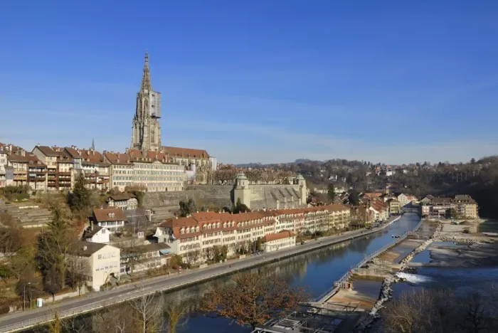 Framed Print : Bern - view of the old town and the Aare river - Switzerland, Europe Framed Print : Bern - view of the old town and the Aare river - Switzerland, Europe