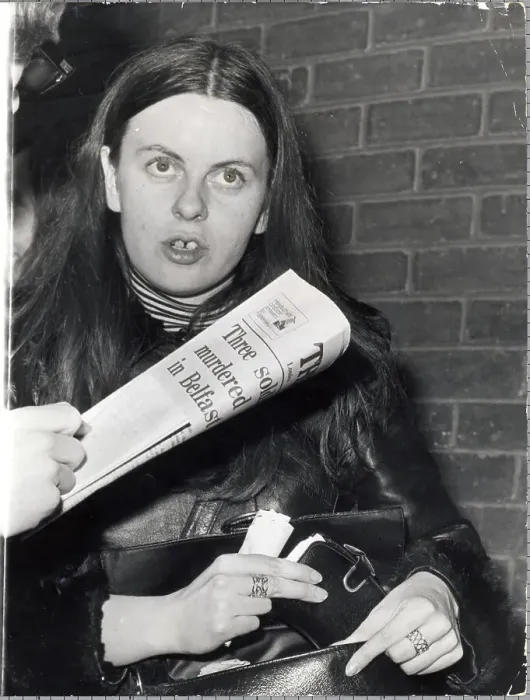 Framed Print : Bernadette Devlin with Belfast Murder Headline Framed Print : Bernadette Devlin with Belfast Murder Headline