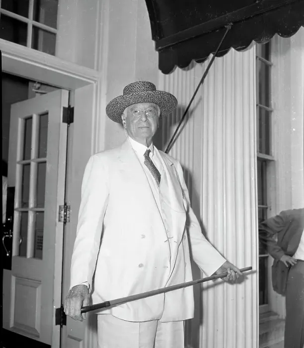 Framed Print : Bernard Baruch Holding a Cane