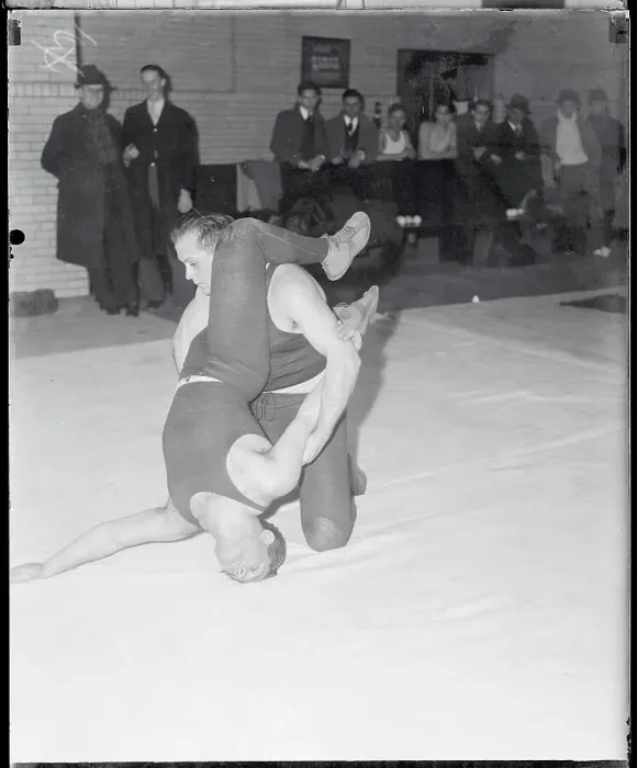 Framed Print : Bernard Pollace Wrestling Against Maurice Levins Framed Print : Bernard Pollace Wrestling Against Maurice Levins