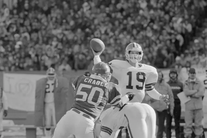 Framed Print : Bernie Kosar with Bob Crable During Football Game Framed Print : Bernie Kosar with Bob Crable During Football Game