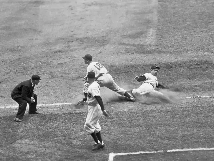 Framed Print : Berra Sliding Safely into Third Base Framed Print : Berra Sliding Safely into Third Base