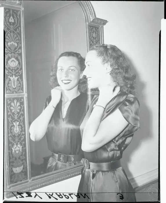 Framed Print : Bess Myerson Smiling at Reflection Framed Print : Bess Myerson Smiling at Reflection