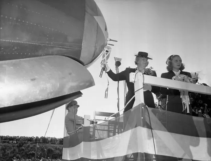 Framed Print : Bess Truman and Daughter Margaret Christening Aircraft Framed Print : Bess Truman and Daughter Margaret Christening Aircraft